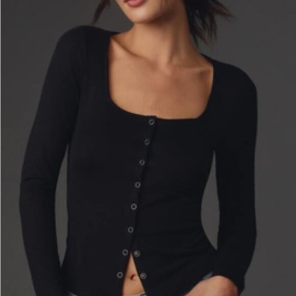 Maeve Tops - NWT Anthropologie Maeve Square-Neck Button-Front Cardigan Top In Black